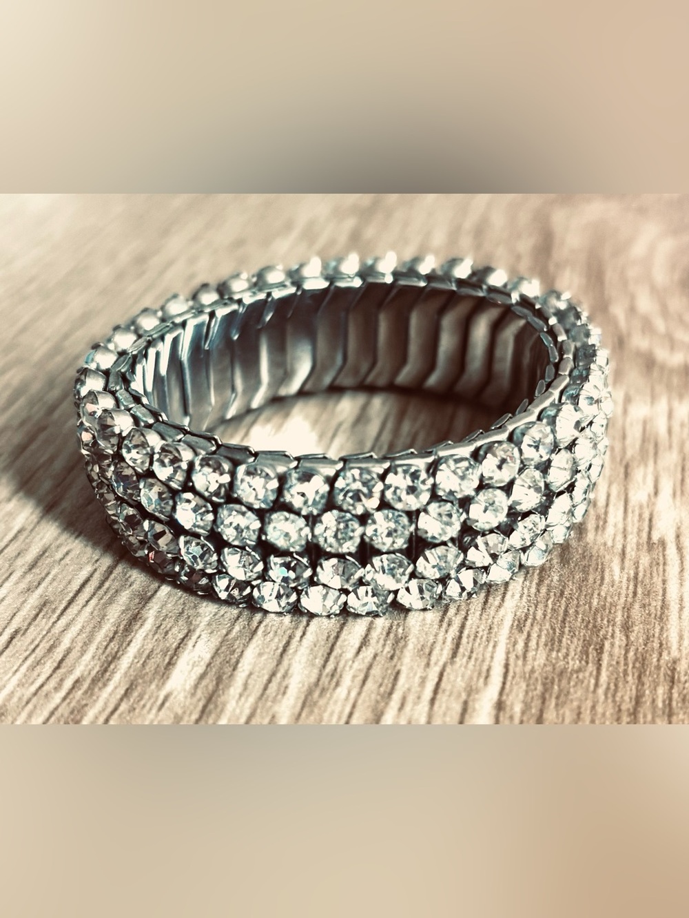 Vintage Art Deco Crystal Stretch Bracelet in Sterling Silver